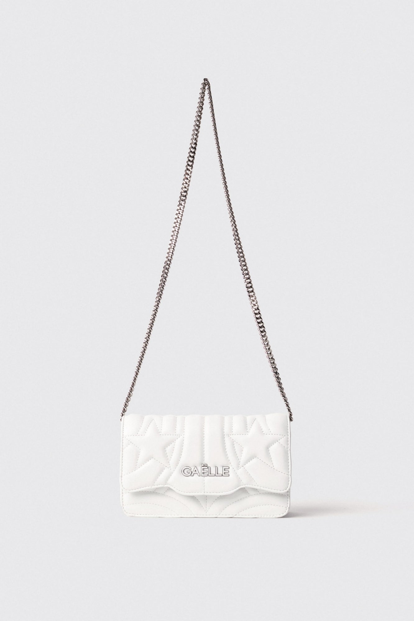 Mini shoulder strap con matelasse' e logo con strass • Bianco - Gaëlle Paris