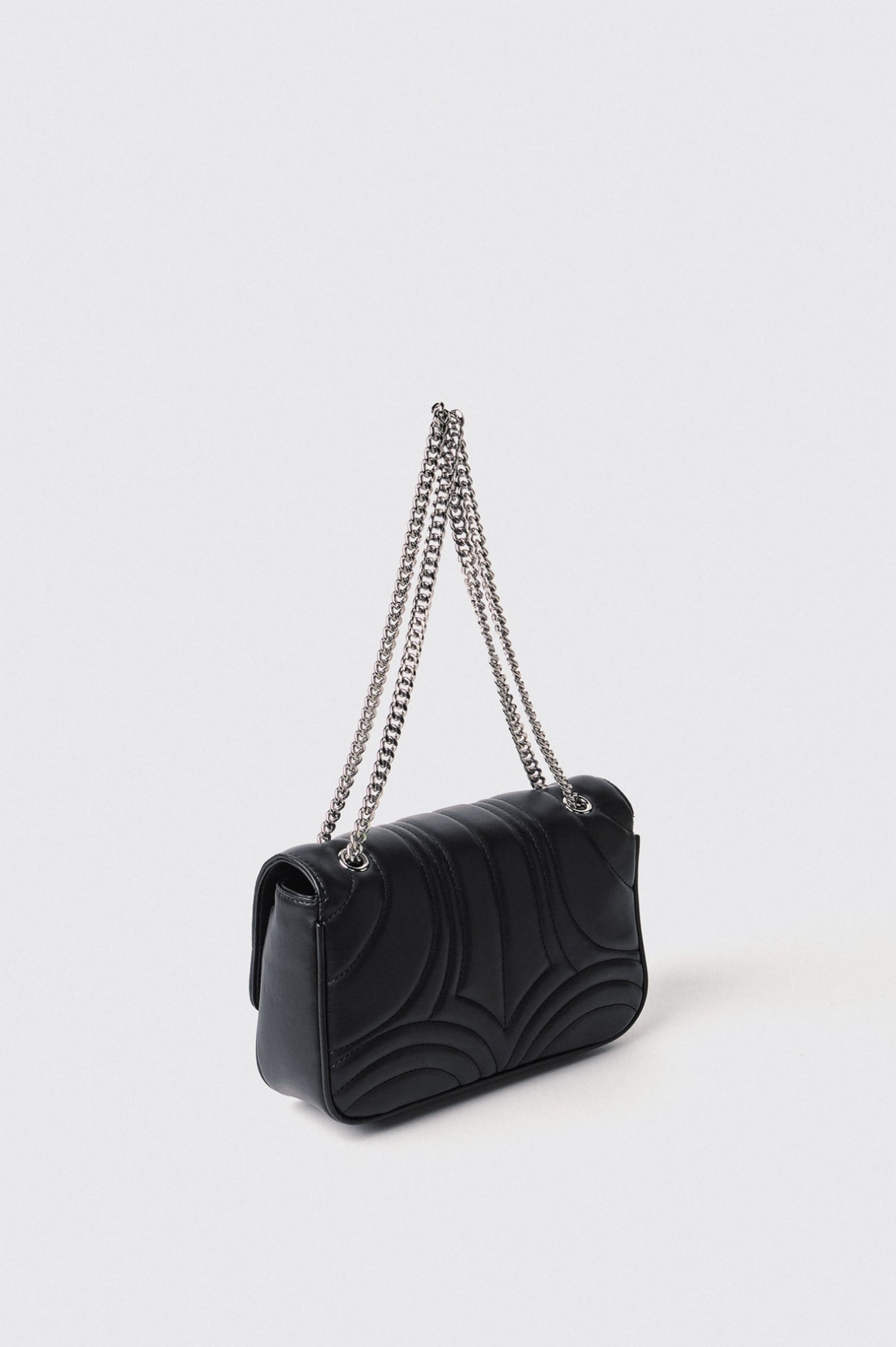 Mini shoulder strap con matelasse' e logo con strass • Nero - Gaëlle Paris