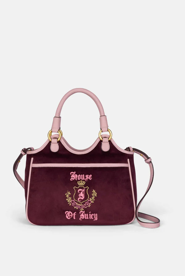 JUICY COUTURE - Borsa a mano media con tracolla heritage bordeaux in velour