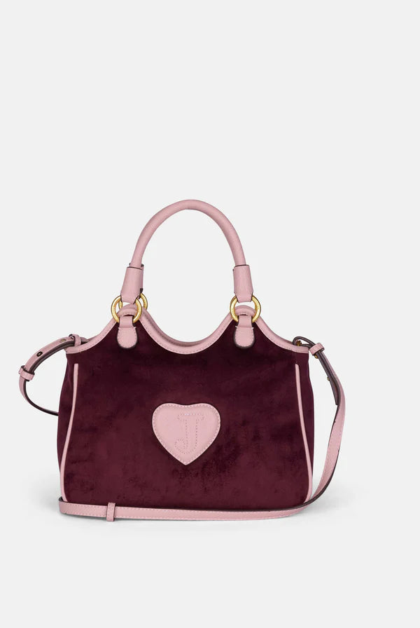 JUICY COUTURE - Borsa a mano media con tracolla heritage bordeaux in velour