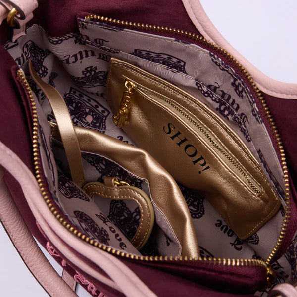 JUICY COUTURE - Borsa a mano media con tracolla heritage bordeaux in velour