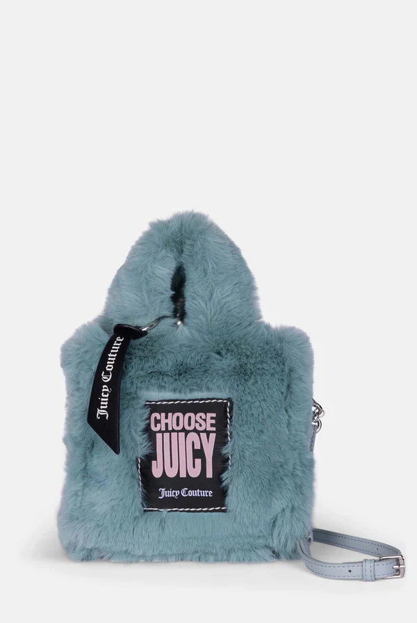 JUICY COUTURE - Mini borsa a mano con tracolla iris grigia in eco-pelliccia