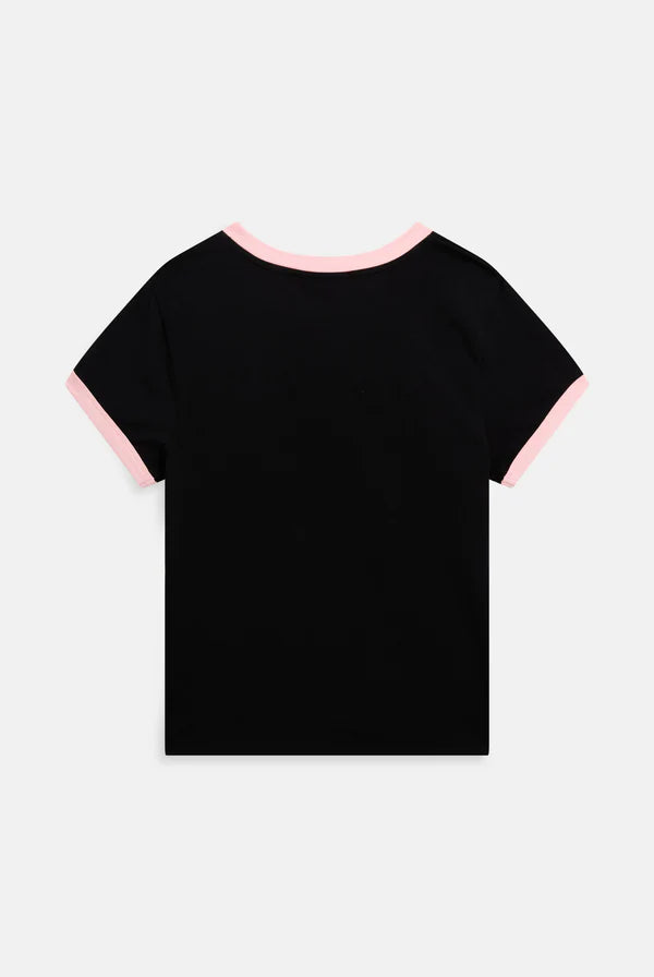 JUICY PINK - BLACK COLLEGIATE JUICY RINGER TEE