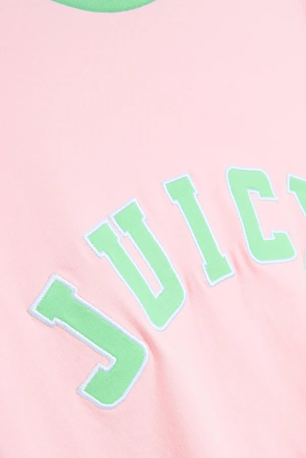 JUICY PINK - BLACK COLLEGIATE JUICY RINGER TEE