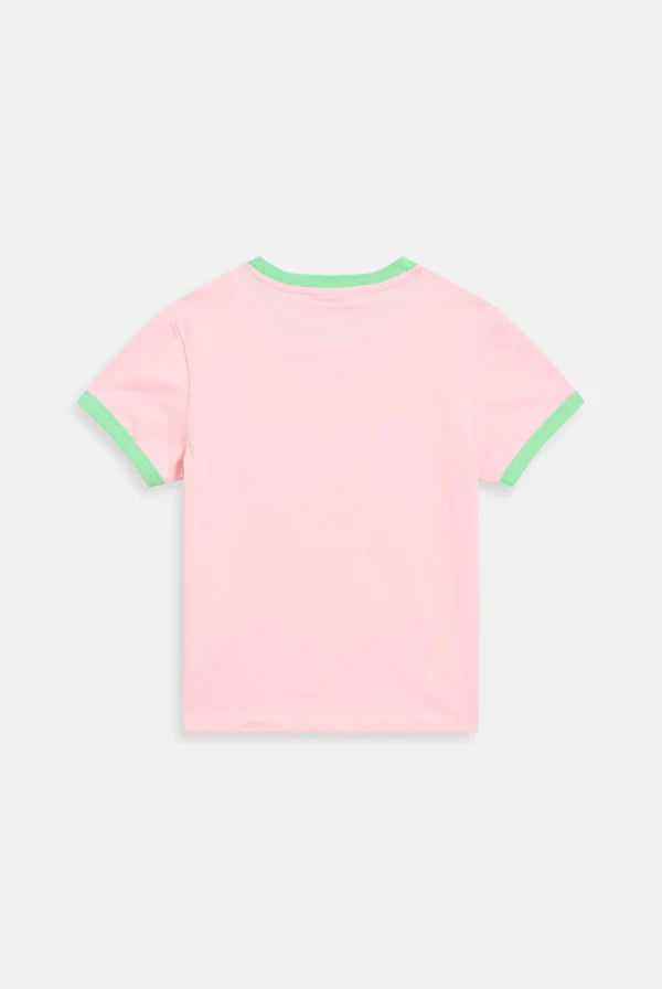 JUICY PINK - BLACK COLLEGIATE JUICY RINGER TEE