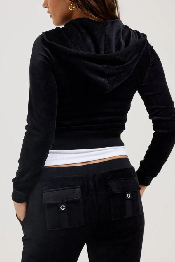 BLACK ULTRA LOW RISE BAMBOO VELOUR HERITAGE POCKETED BOTTOMS