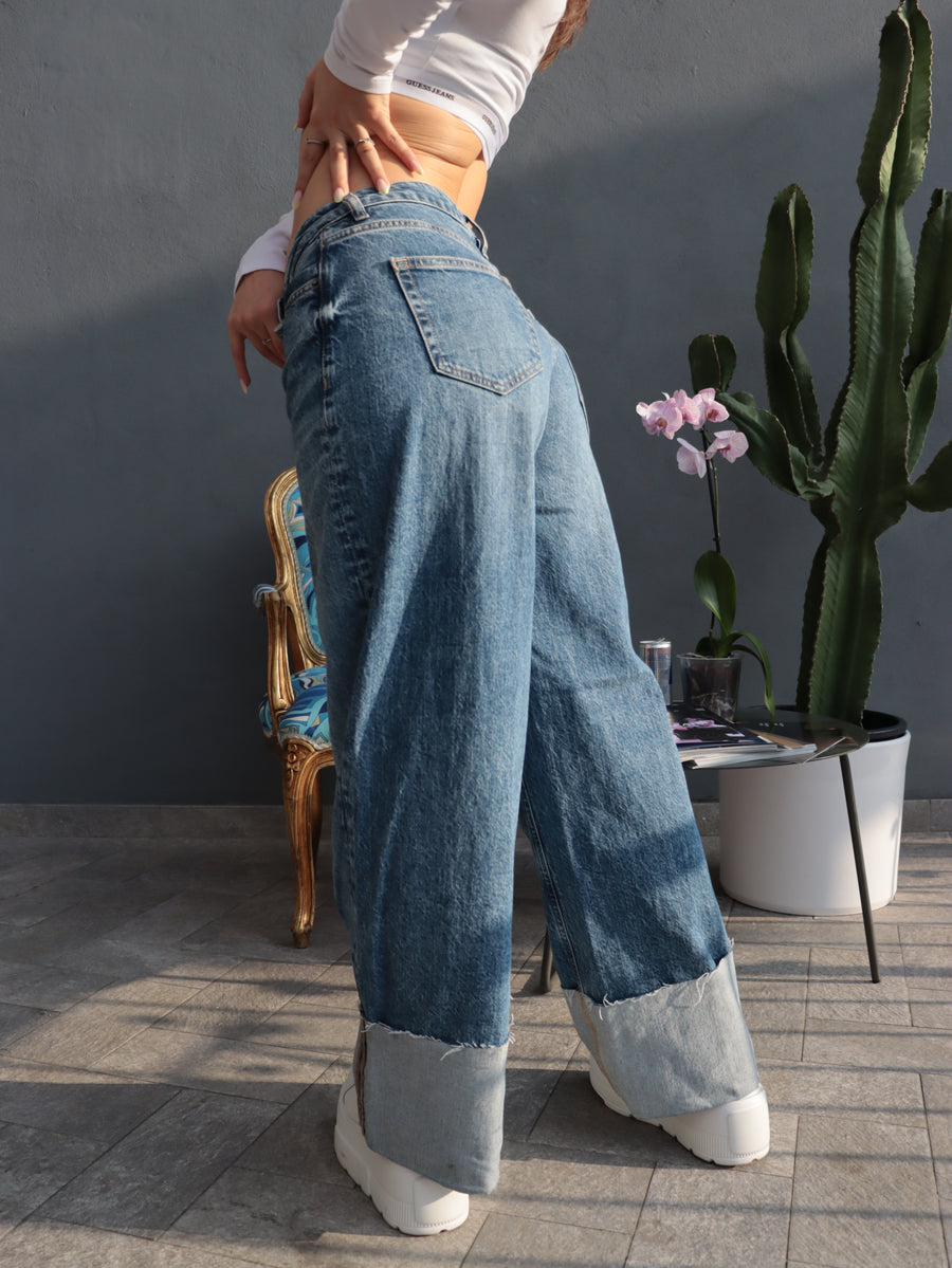 Jeans 2 Guess Jeans - Wide Leg con Risvolto – Denim Chiaro