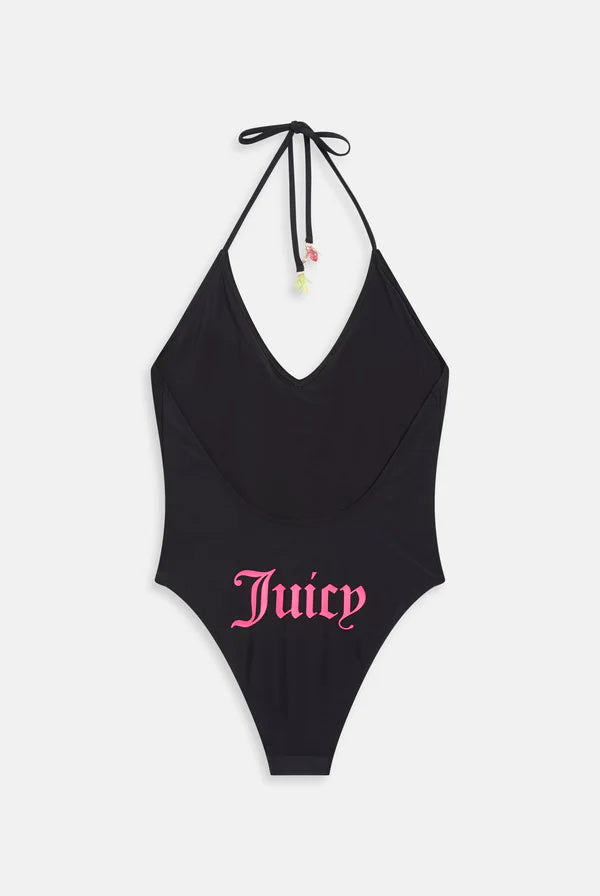 BLACK HALTER TIE SWIMSUIT