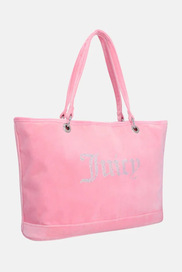 JUICY PINK VELOUR DIAMANTE LARGE SHOPPER BAG