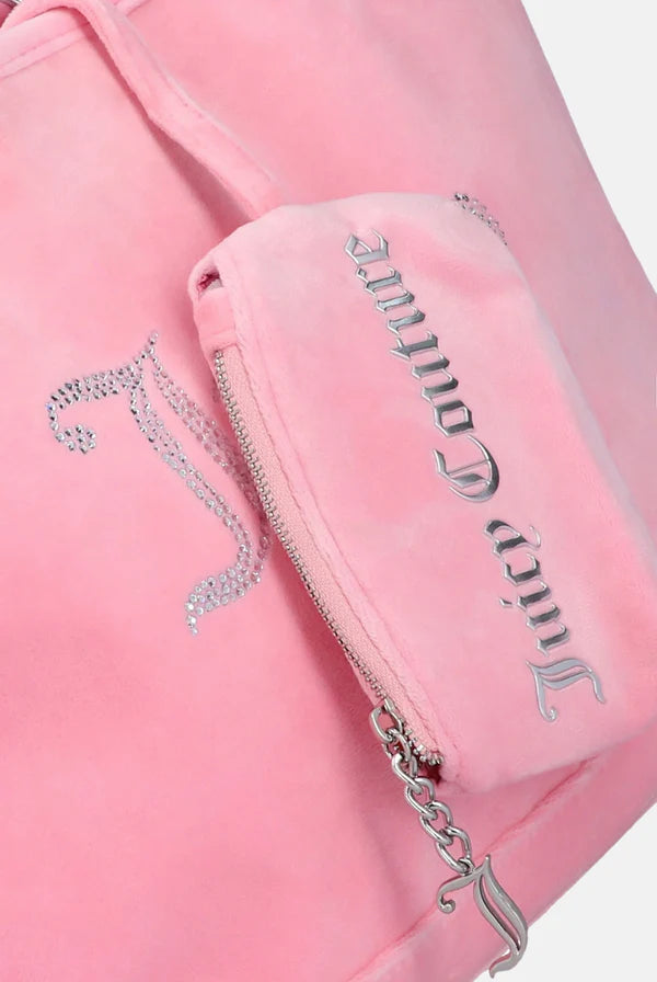 JUICY PINK VELOUR DIAMANTE LARGE SHOPPER BAG
