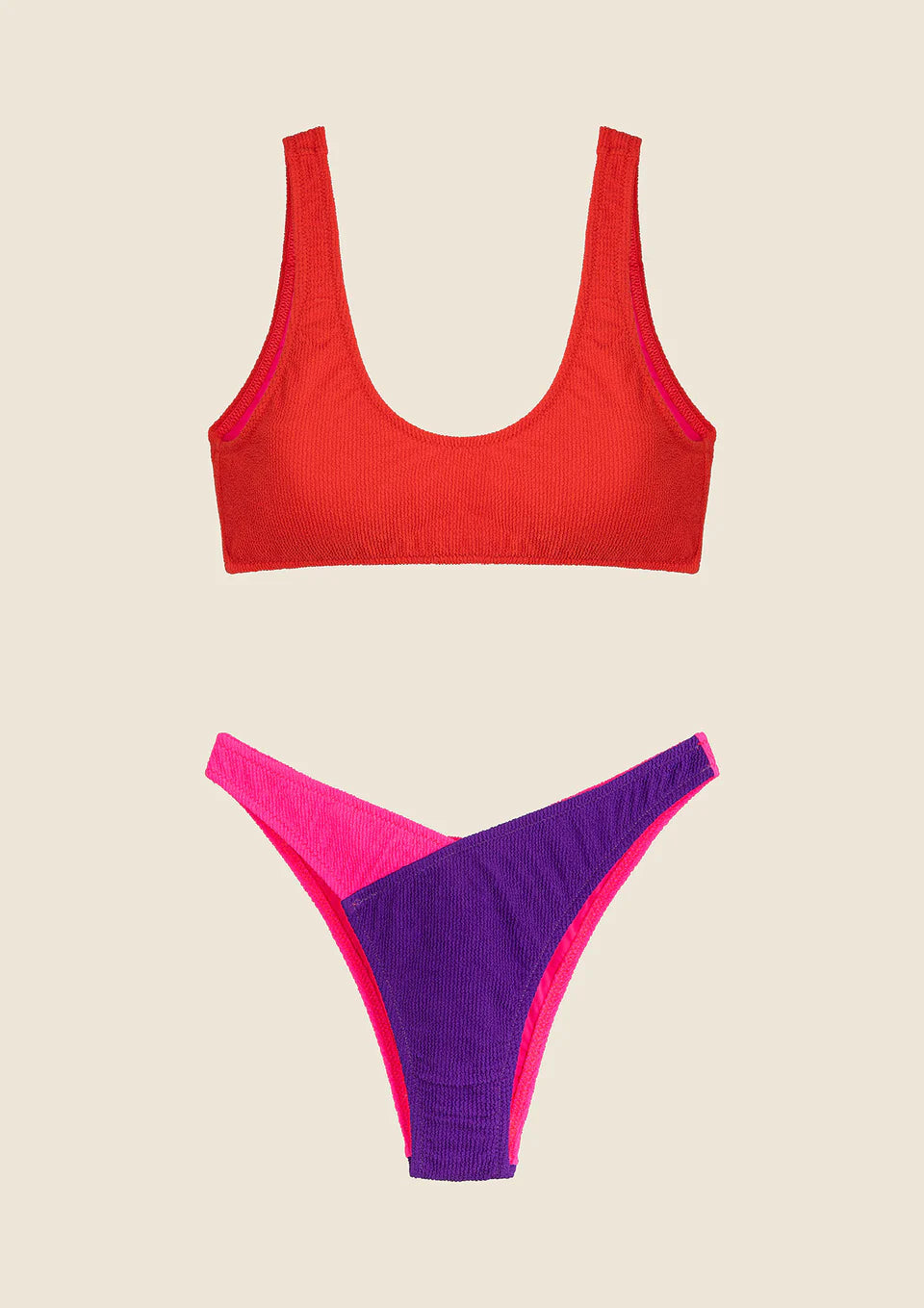 BIKINI DONNA ME FUI TOP CON SLIP AMERICANO FISSO COLOR BLOCK 0503-RD