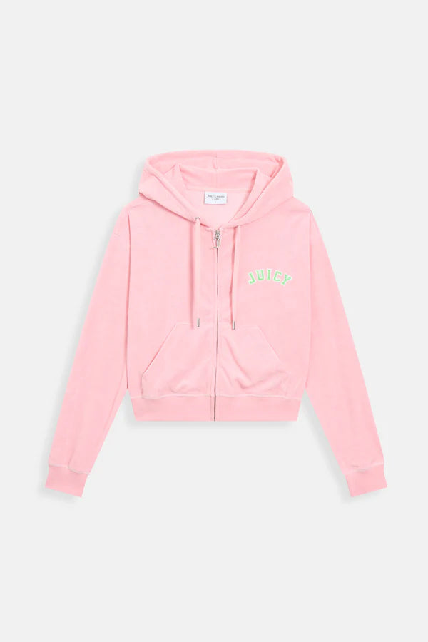 JUICY PINK - BLACK OVERSIZED COLLEGIATE CROPPED TOWELLING HOODIE
