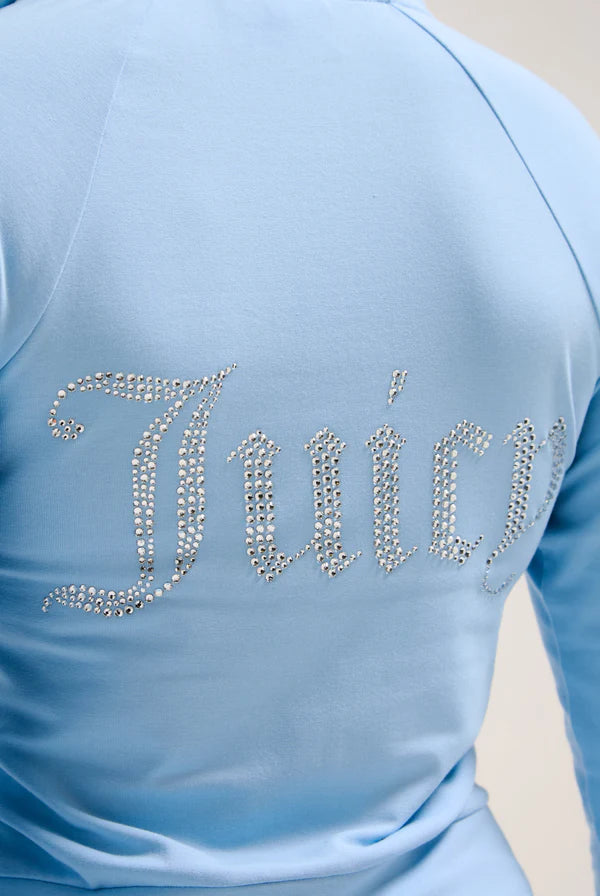 POWDER BLUE DIAMANTÉ JERSEY ZIP-THROUGH HOODIE