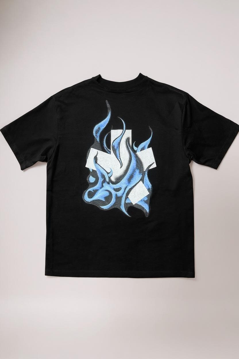 Comme Des Fuckdown - Tshirt in Jersey Nera Stampa Blu