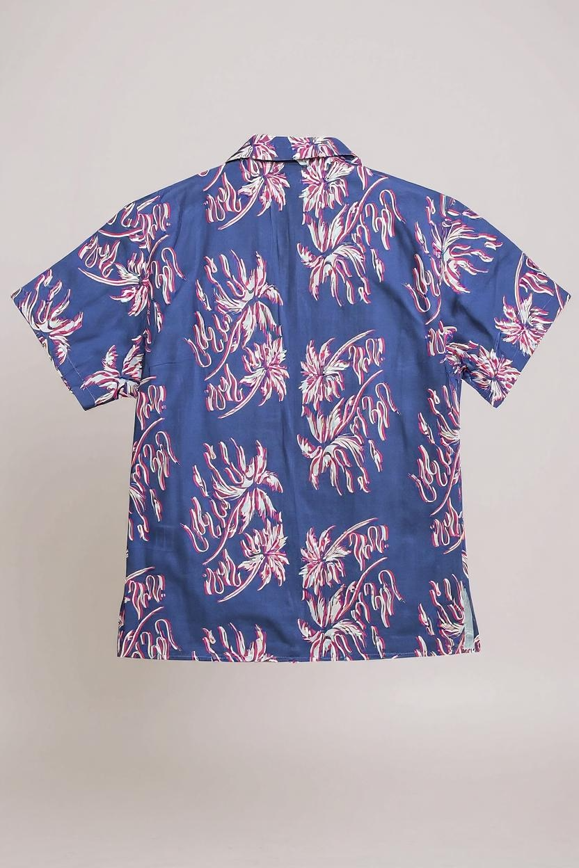 COMME DES FUCKDOWN - CAMICIA IN COTONE VIOLA CON STAMPA ALL OVER CON ETK