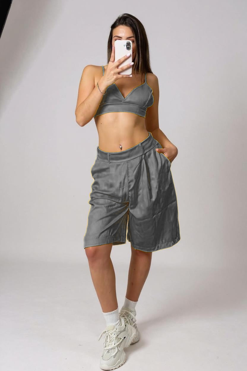 JAYCI - SET COORDINATO - TOP E SHORTS IN TESSUTO PLACCATO