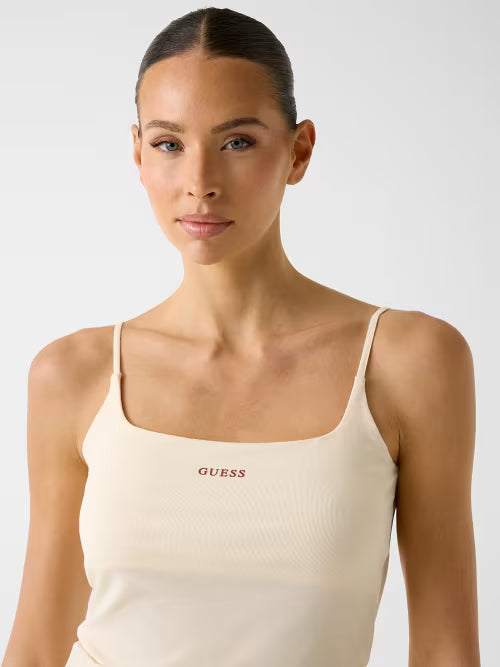 Top Donna GUESS Beige con Spalline Sottili e Logo Frontale