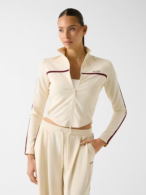 Giacca Guess Donna Beige con Zip e Dettagli a Contrasto – Slim Fit Sport Chic