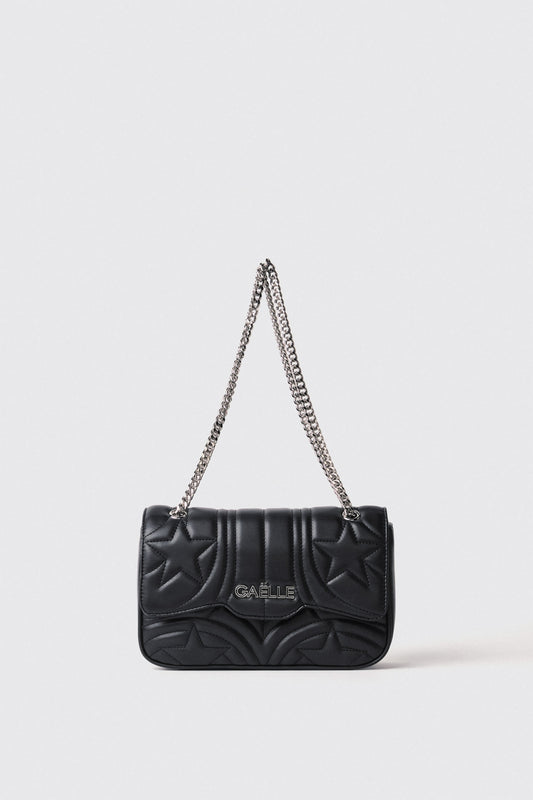 Mini shoulder strap con matelasse' e logo con strass • Nero - Gaëlle Paris