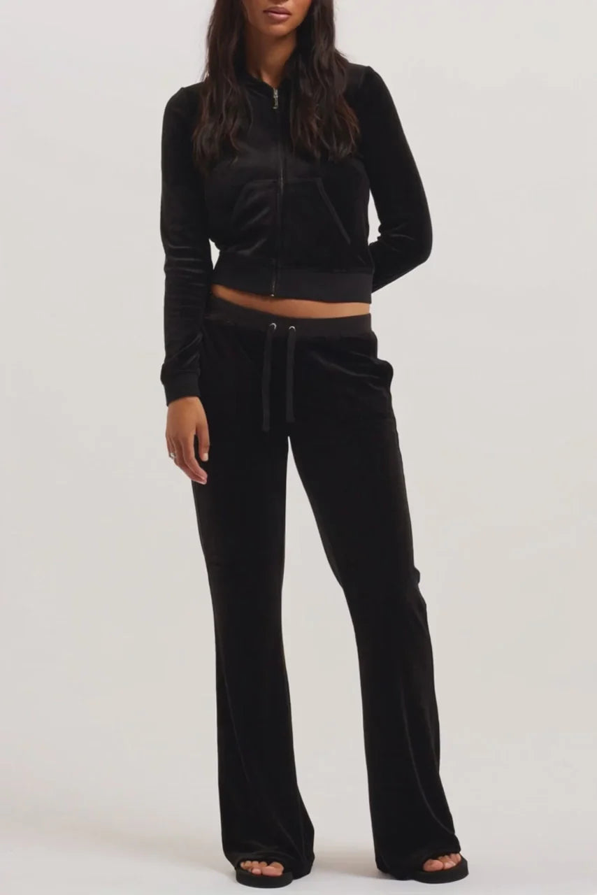 Black Ultra Low Rise Bamboo Velour Heritage Pocketed Bottoms — 2/6