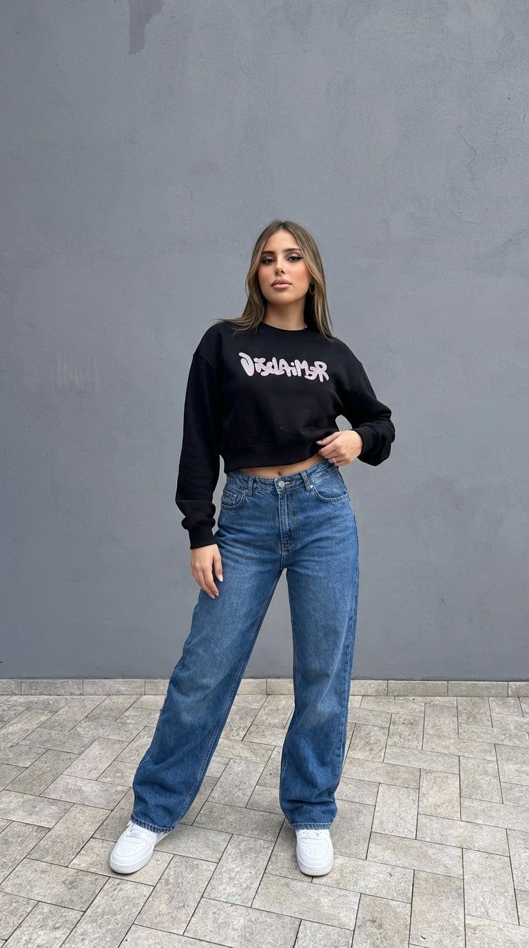 Felpa Disclaimer Donna Nera – Streetwear Casual