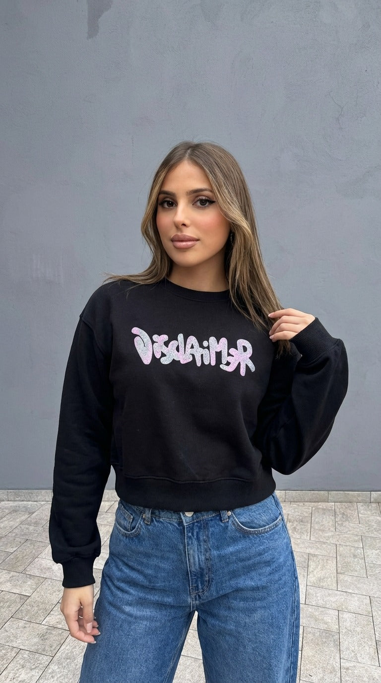 Felpa Disclaimer Donna Nera – Streetwear Casual — 2/3