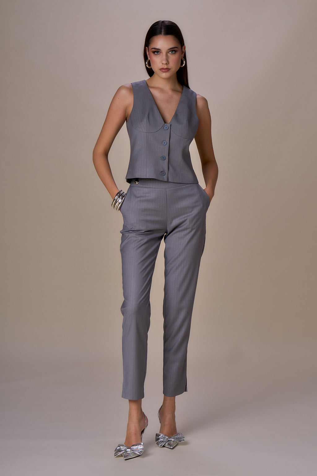 NO SECRETS - PANTALONE SIGARETTA GESSATO LUREX