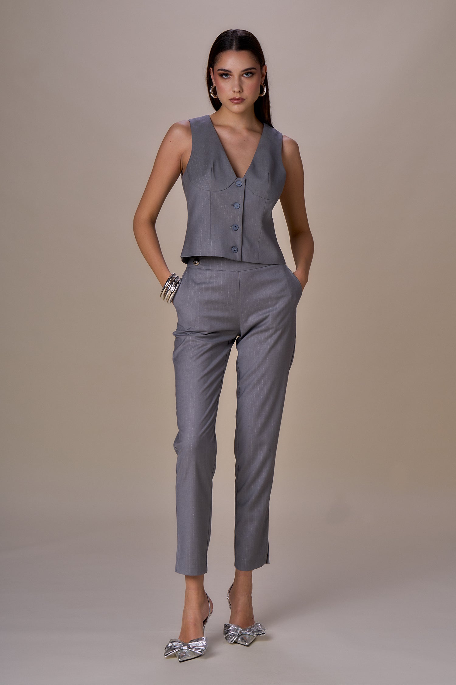NO SECRETS - PANTALONE SIGARETTA GESSATO LUREX