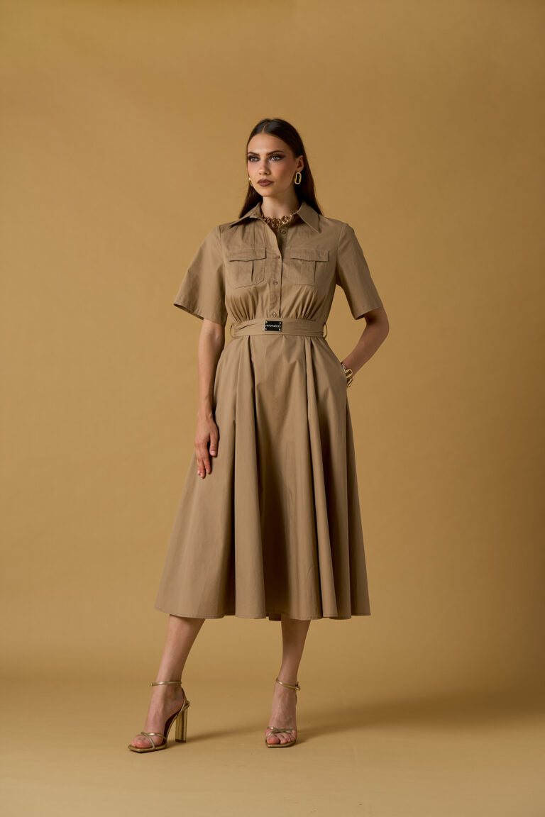 Abito chemisier midi No Secret in cotone con cintura – eleganza casual chic