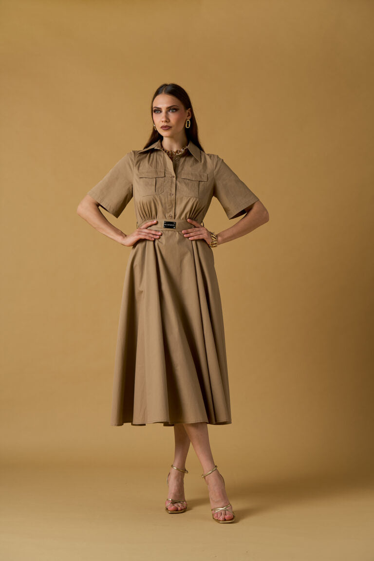 Abito chemisier midi No Secret in cotone con cintura – eleganza casual chic