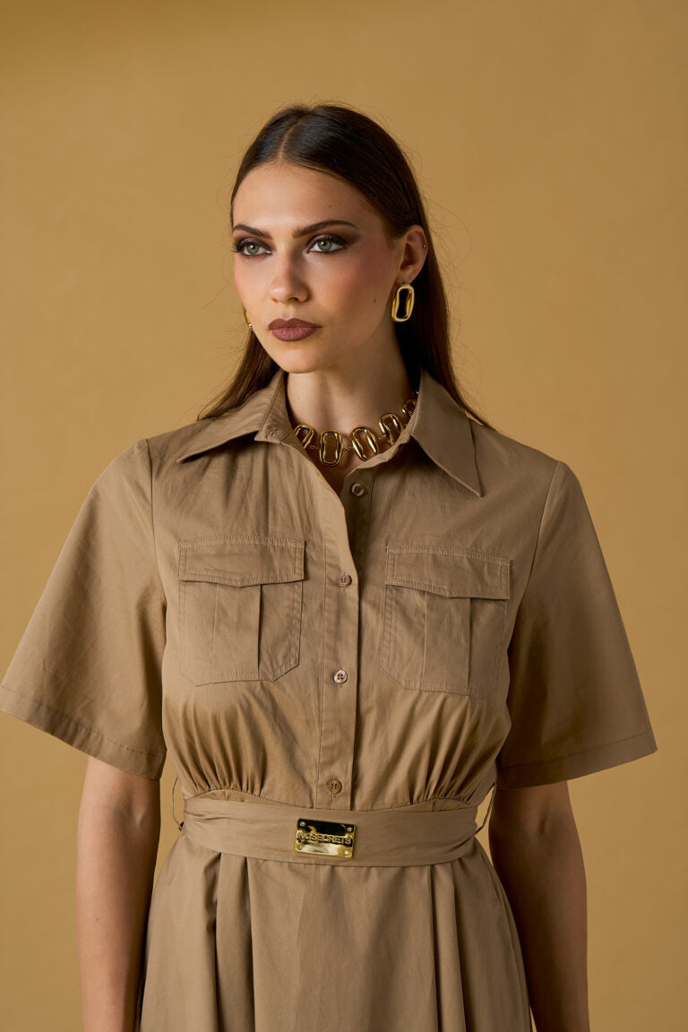 Abito chemisier midi No Secret in cotone con cintura – eleganza casual chic