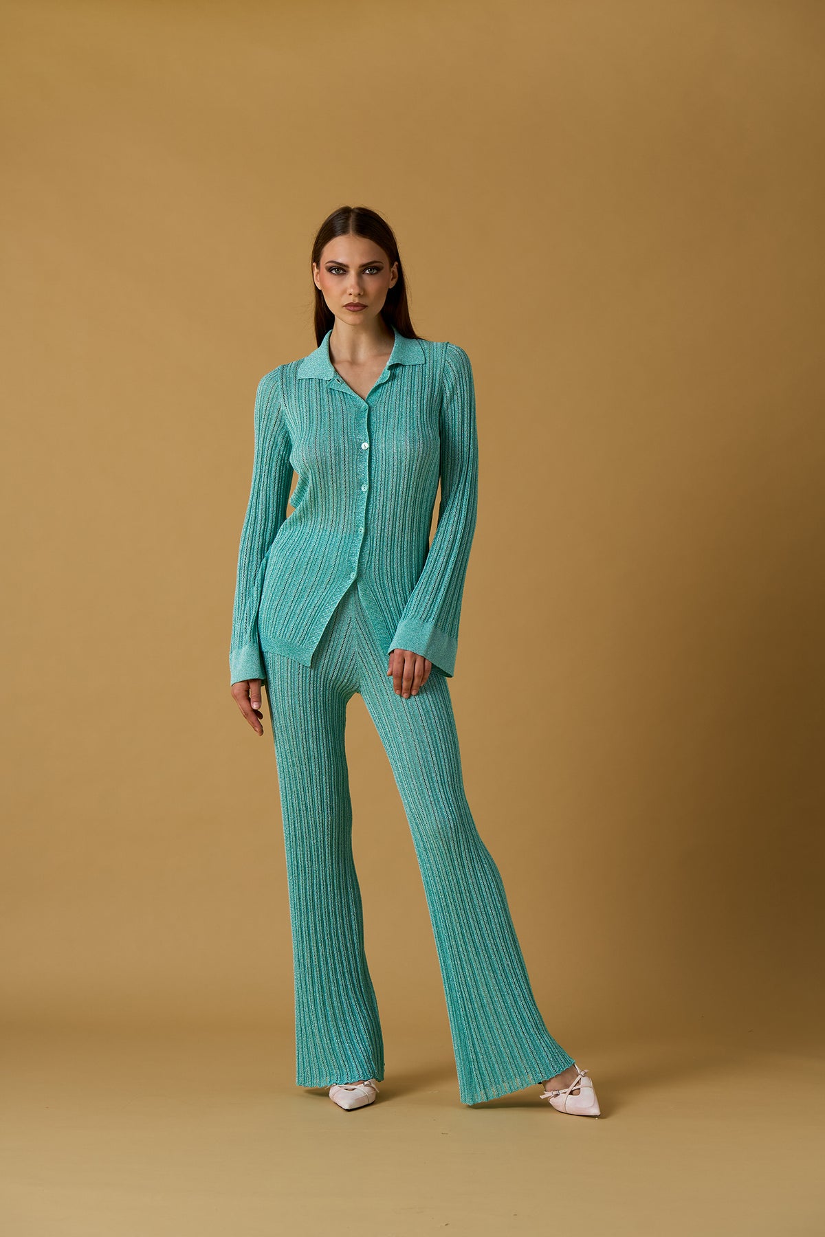 Camicia cardigan donna No Secret lurex – maglia elegante verde con bottoni