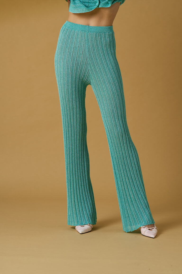 Pantalone donna No Secret lurex – pantaloni flare eleganti in maglia verde