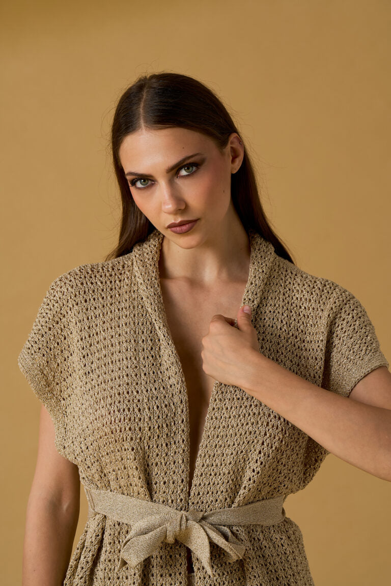 Kimono donna No Secret acquamarina in maglia traforata – cardigan estivo con cintura