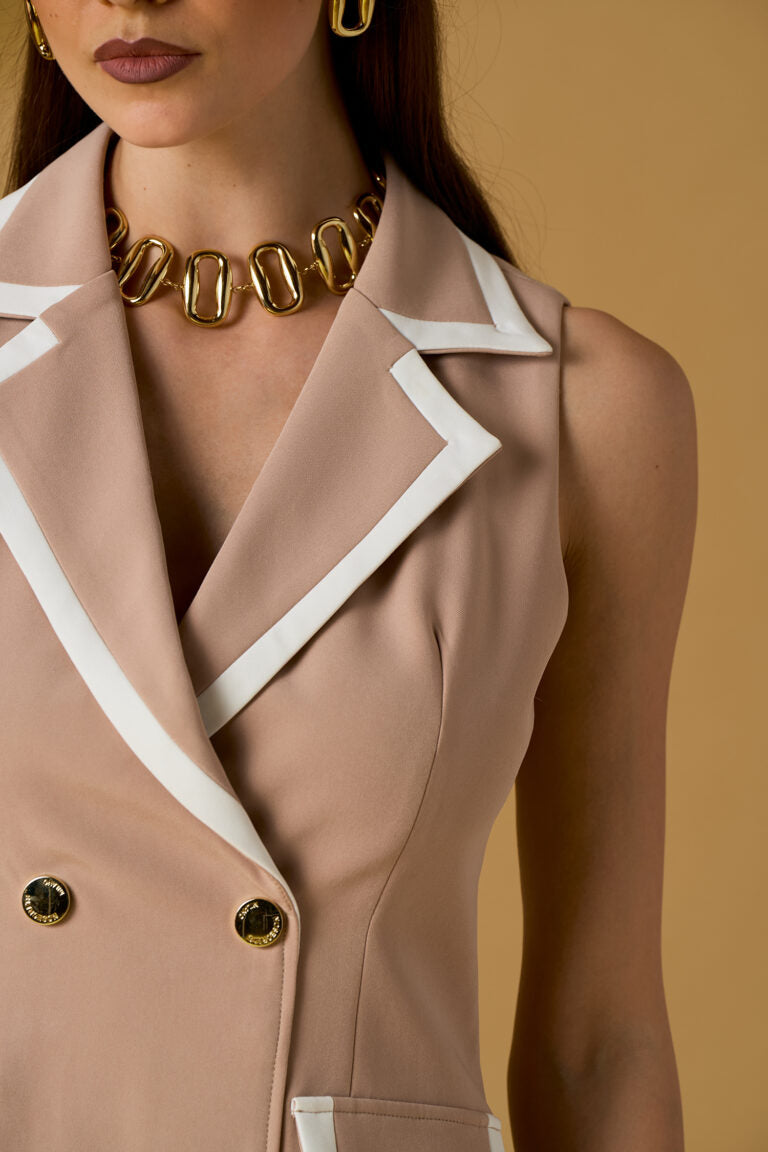Abito blazer corto No Secret beige con dettagli a contrasto