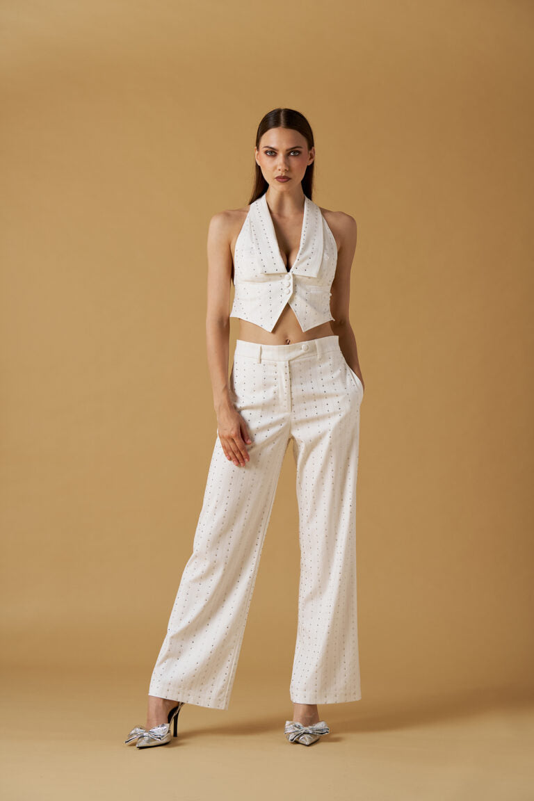 Gilet donna No Secret elegante con schiena scoperta – top gioiello bianco con strass