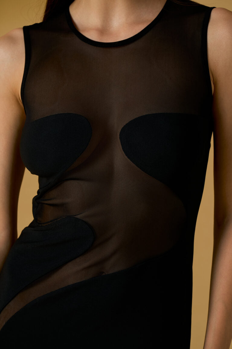 Abito lungo donna No Secret nero con inserti trasparenti – elegante e sensuale