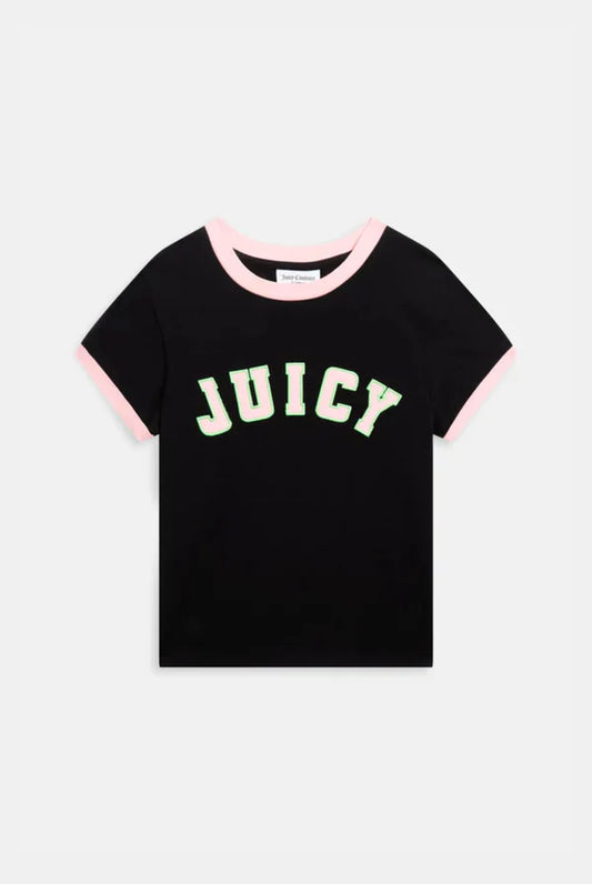 JUICY PINK - BLACK COLLEGIATE JUICY RINGER TEE