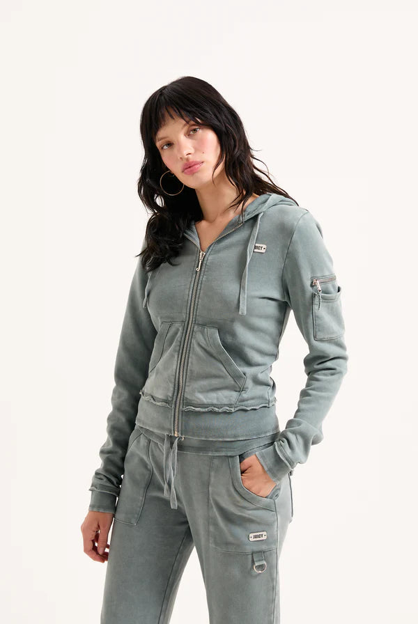 JUICY COUTURE - Duck green washed cotton hoodie