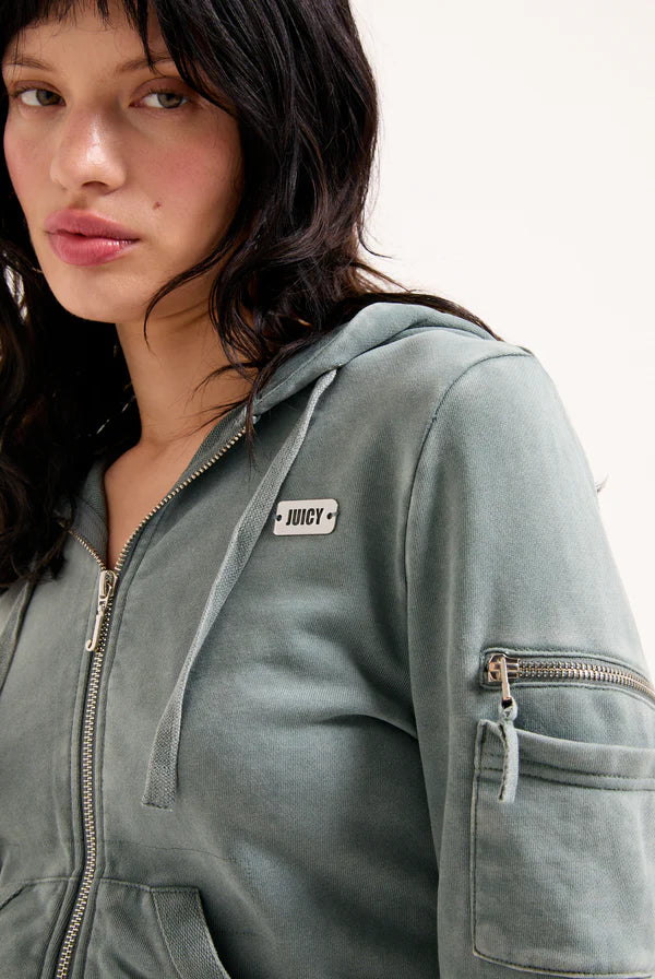 JUICY COUTURE - Duck green washed cotton hoodie