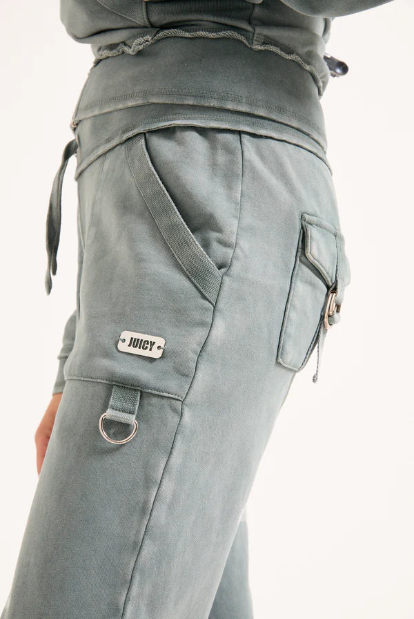 JUICY COUTURE - Duck green washed cotton low rise track bottoms