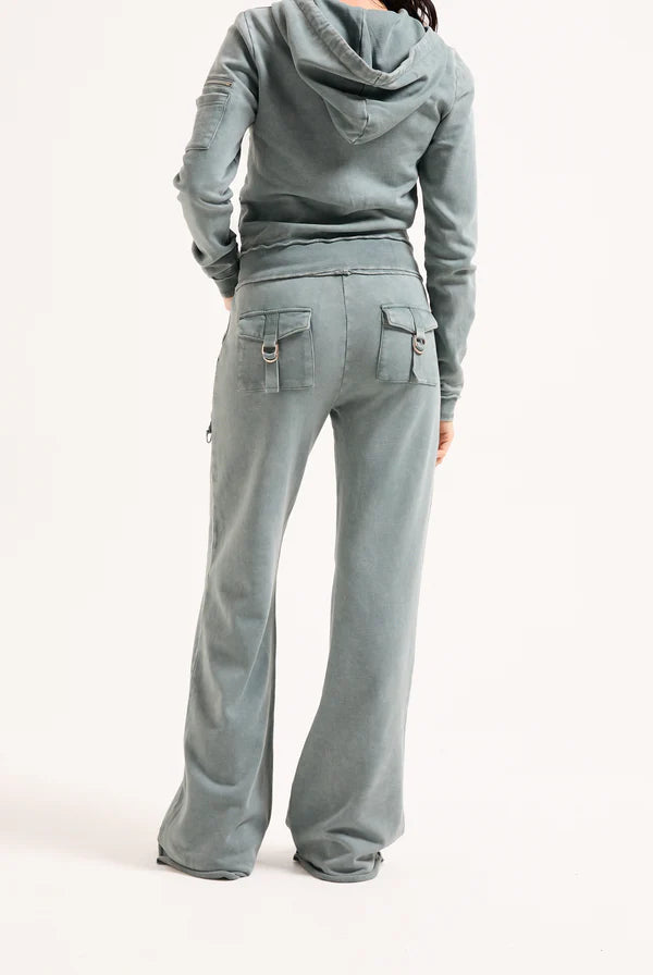 JUICY COUTURE - Duck green washed cotton low rise track bottoms