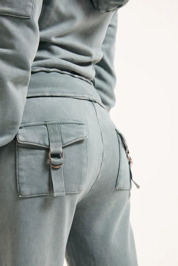 Juicy Couture - Duck Green Washed Cotton Low Rise Track Bottoms — 3/5