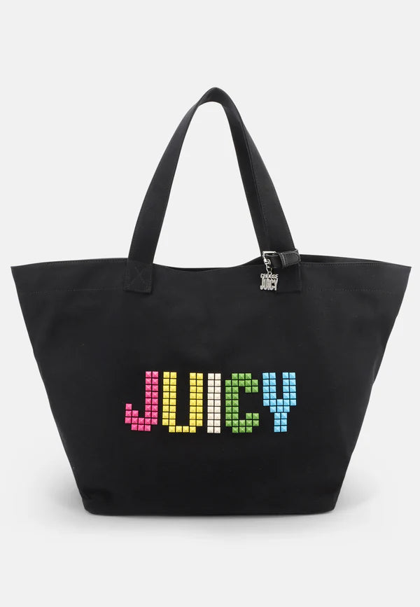 Borsa Shopper Mare Juicy Couture Nera con Logo Multicolor e Pochette Coordinata