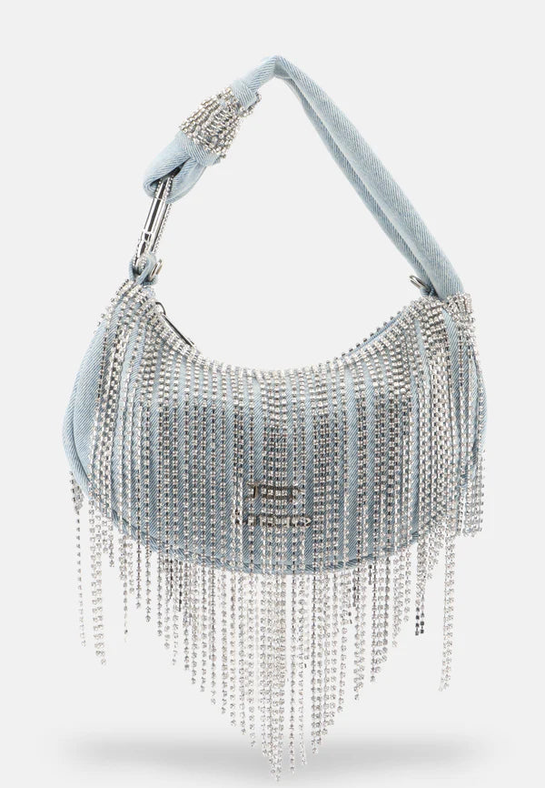 Borsa a Spalla Juicy Couture in Denim con Frange di Strass