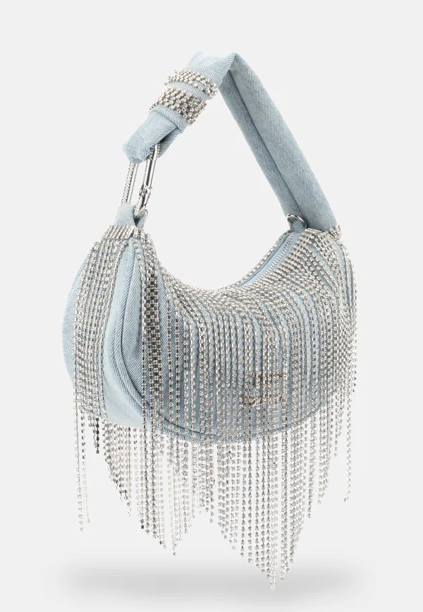 Borsa a Spalla Juicy Couture in Denim con Frange di Strass