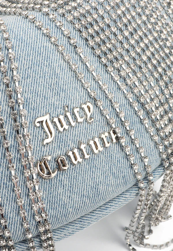 Borsa a Spalla Juicy Couture in Denim con Frange di Strass