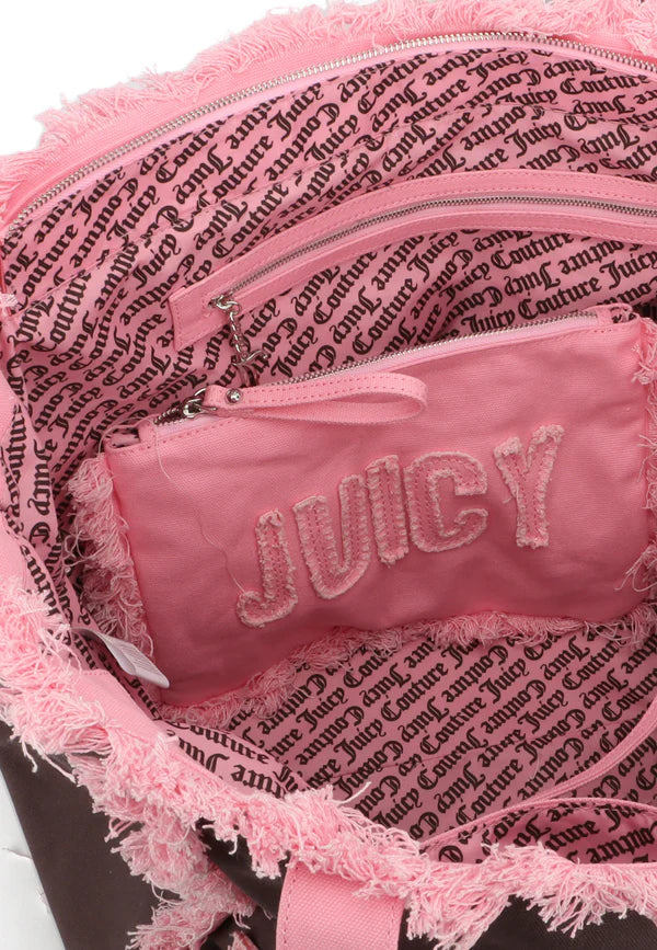 Borsa Mare Shopper Juicy Couture con Frange Rosa e Pochette Coordinata