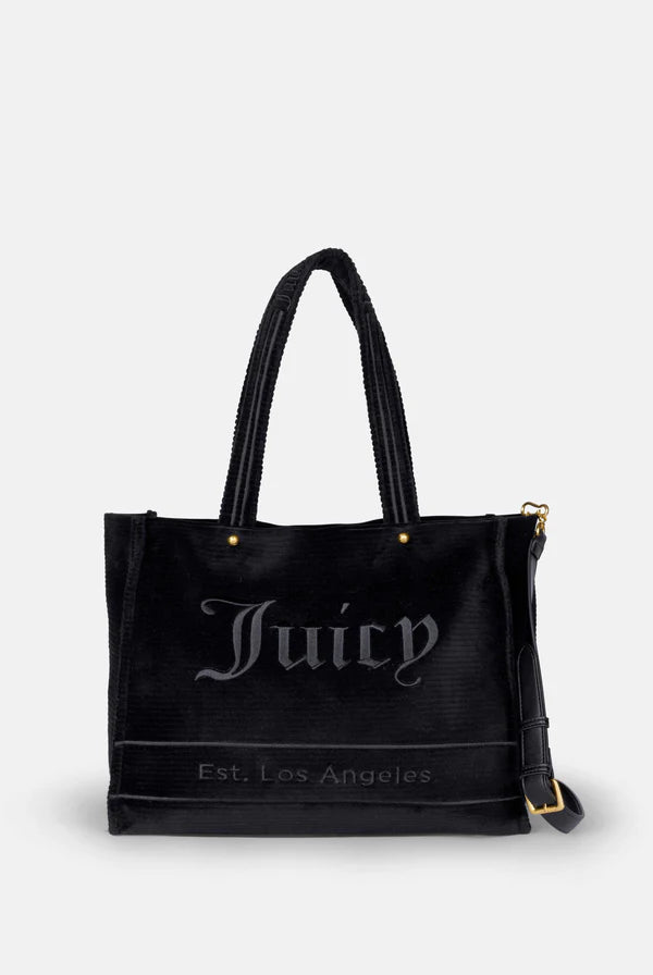 JUICY COUTURE - Borsa shopper grande iris nero in velour a coste
