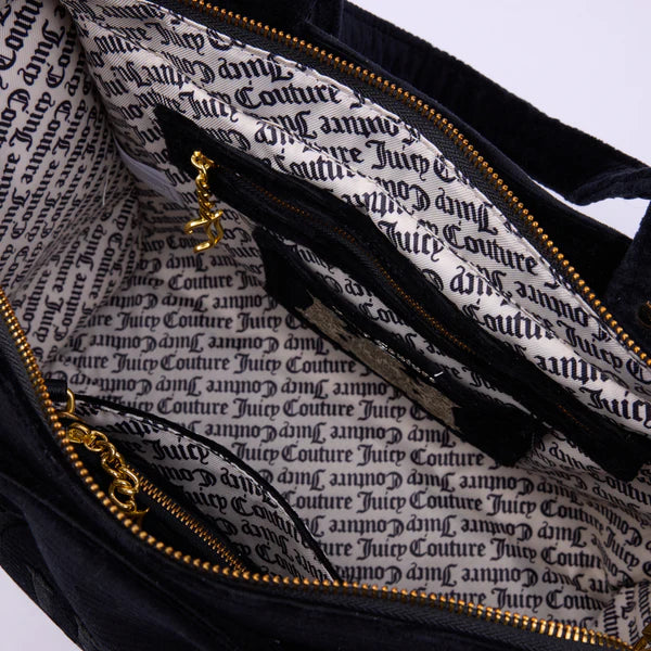 JUICY COUTURE - Borsa shopper grande iris nero in velour a coste